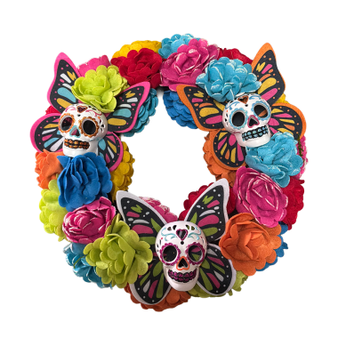 Day of the dead skull flower wreath